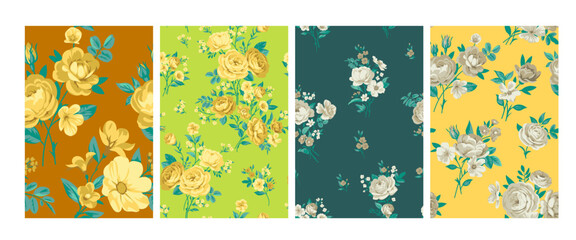 Wall Mural - Seamless pattern with vintage roses for summer dress fabrics