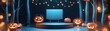 © Kenn W. - Halloween podium, vibrant and festive display, cheerful board for messages, surrounded by softly glowing decorations, ideal for seasonal events and celebrations.