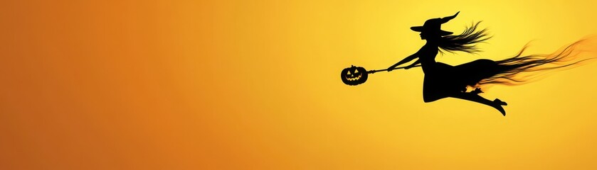 Halloween Witch Silhouette, a minimalist design featuring a 3D witch soaring across a simple backdrop, leaving ample space for personalized text above the figure.