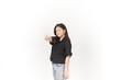 © Sino Images Studio - Young Asian woman showing thumbs down wearing Black t-shirt and jeans isolated on white background