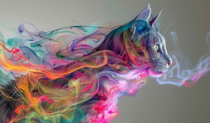Wall Mural - a cat is painted with colorful smoke and the image has a white background. ai.