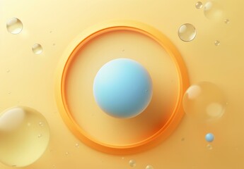 Wall Mural - a blue ball is surrounded by bubbles on a yellow background. ai.