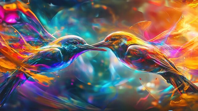 Abstract sign of love and honesty with a beautiful animal couple, set against a vibrant and dynamic futuristic background