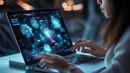Poster - Person Using Laptop with Futuristic Interface