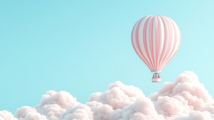 Colorful hot air balloon soaring in a bright blue sky, symbolizing freedom, adventure, and new perspectives