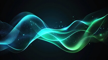 Wall Mural - Vector abstract light lines wavy flowing dynamic in blue green colors isolated on black background for concept of AI technology, digital, communication, 5G, science, music