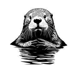 Wall Mural - Sea otter vector silhouette illustration, marine life logo element design drawing