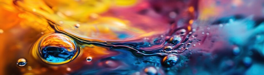 Poster - Abstract Close-Up of Colorful Liquid with Bubbles