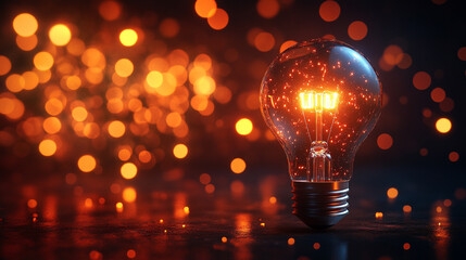 Wall Mural - glowing light bulb symbolizes a bright idea, innovation, or business growth, set against a blurred background. It conveys creativity, inspiration, and forward-thinking concepts