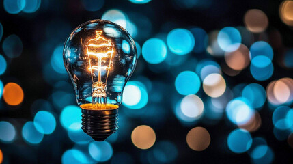 Sticker - glowing light bulb symbolizes a bright idea, innovation, or business growth, set against a blurred background. It conveys creativity, inspiration, and forward-thinking concepts