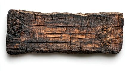 Poster - Weathered, Burned Wooden Plank Isolated on White Background