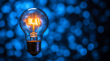 Wall Mural - glowing light bulb symbolizes a bright idea, innovation, or business growth, set against a blurred background. It conveys creativity, inspiration, and forward-thinking concepts