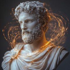 3D rendering of a classical sculpture. The sculpture is illuminated with a sparkling effect, highlighting its detailed features.