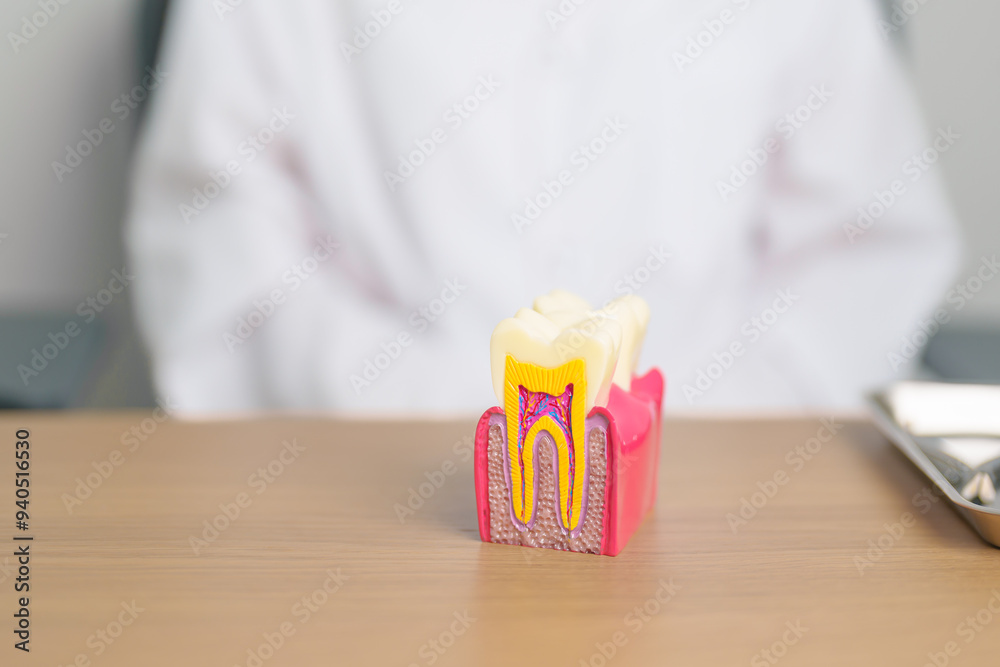 Toothache Model Dentist with tooth Anatomy model. Oral Teeth decay and disease, Scrape ...