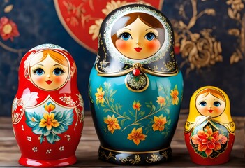 Vibrant Traditional Russian Matryoshka Nesting Dolls: Hand-Painted Wooden Folk Art Figurines with Intricate Floral Patterns and Cultural Significance