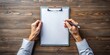 © BrilliantPixels - Top View of Clipboard and Pen on a Wooden Table, Business, Office, Work ,clipboard ,writing ,desk