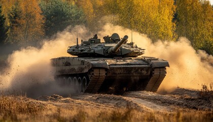 close up of british army challenger 2 ii fv4034 main battle tank in action during military exercise