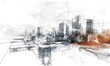 © Farid - panoramic modern city skyline mix sketch effect.