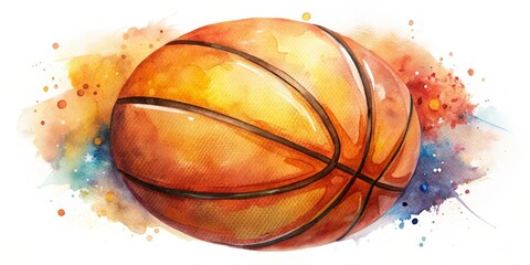 Watercolor Basketball with Splashes, Basketball, Sport, Art