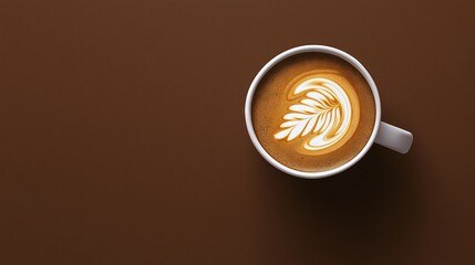 Wall Mural - Latte Art in a Simple White Cup on a Rich Brown Background.

