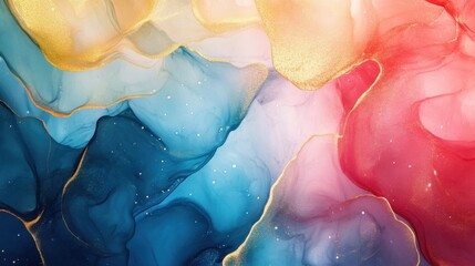 Abstract Colorful Ink in Water with Vivid Hues of Blue, Yellow, and Pink
