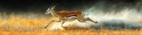 A majestic antelope running through golden grass, ideal for wildlife conservation campaigns or adventure-themed projects.