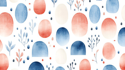 Wall Mural - Watercolor Abstract Seamless Pattern - Blue, Red, and Beige Tones