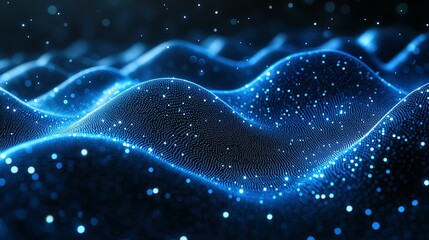 Poster - Abstract Blue Digital Wave with Glowing Particles