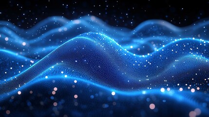 Poster - Abstract Blue Wave with Glowing Particles and Bokeh
