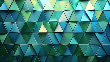 Poster - Abstract Geometric Pattern of Shiny Green and Blue Triangles