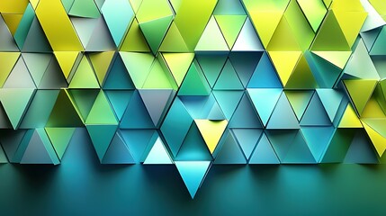 Poster - Abstract Green and Blue Triangular Pattern with Depth