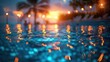 © tashechka - Serene evening poolside scene with bokeh lights reflecting on the water, creating a tranquil and romantic ambiance.