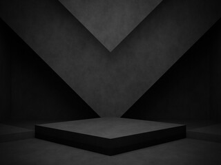 Wall Mural - 3D black concrete room background.