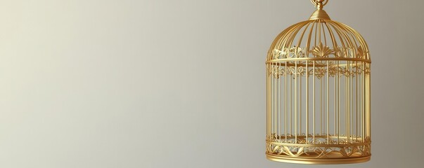 Wall Mural - A stylized Art Nouveau birdcage with flowing lines and intricate details, Art Nouveau, birdcage, decorative