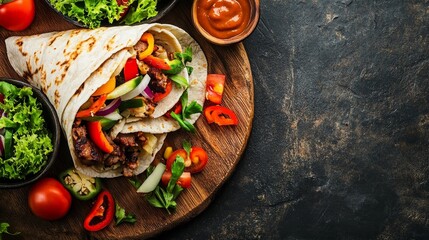 Shawarma or burrito meat and veggie roll for lunch.