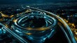 © Togrul - Drone night shot of toll road junction in Attica, Greece