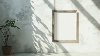 Poster - A Blank Canvas in a Minimalist Room with a Plant