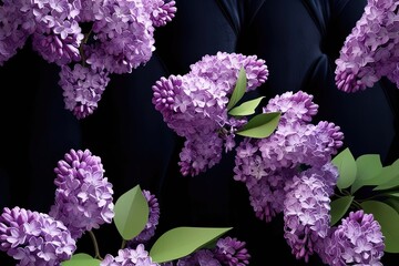 3D Visual Representation of Lilac Blossoms on a Velvety Black Backdrop