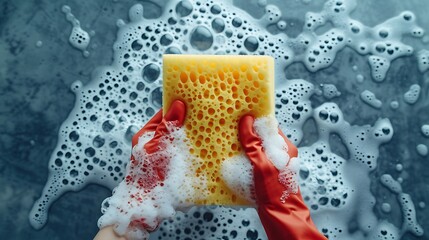 Yellow Sponge On Orange Tile