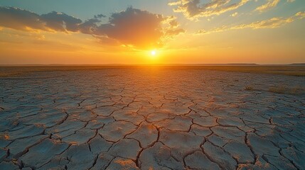 Poster - Sunset Over Dry Cracked Earth