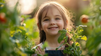 smiling girl in green garden.