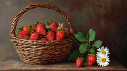 Strawberries, daisy in a weave.