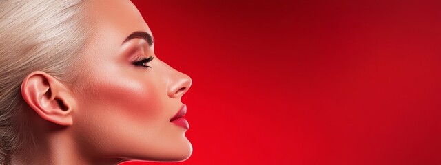 Wall Mural - Woman's face against a red background