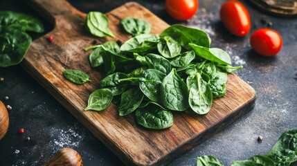 Spinach on board for cooking.