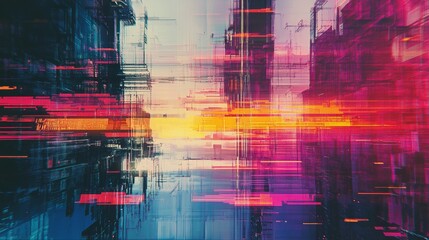 Cyberpunk Cityscape Digital Glitch Art for Technology and Futuristic Themes Generative AI