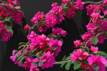 Wall Mural - Stunning 3D Visualization of Colorful Bougainvillea Flowers Blooming on Black Background