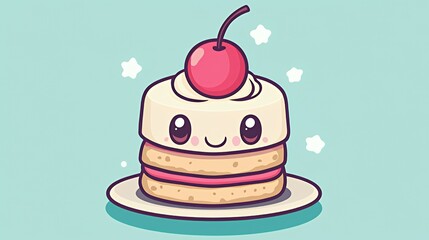 Wall Mural - A cute cartoon-style dessert with a cherry on top, perfect for a cheerful illustration.