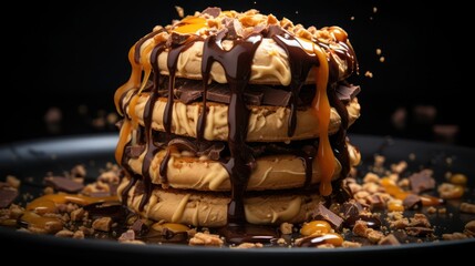 Wall Mural - a sumptuous serving of peanut butter and caramel dessert loaded with chocolate and caramel syrup