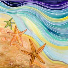 Wall Mural - background with starfish on the beach 