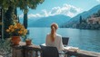 © Thanaseth - Positive and flexible workplace culture for a female digital nomad freelancer working remotely by Lake Como